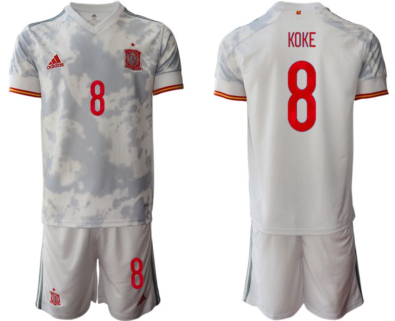 Men 2020-2021 European Cup Spain away white #8 Adidas Soccer Jersey->spain jersey->Soccer Country Jersey